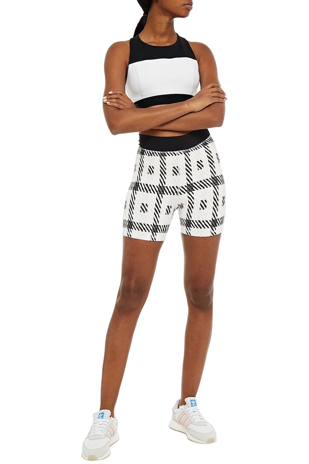 THE UPSIDE Checked stretch-jacquard shorts