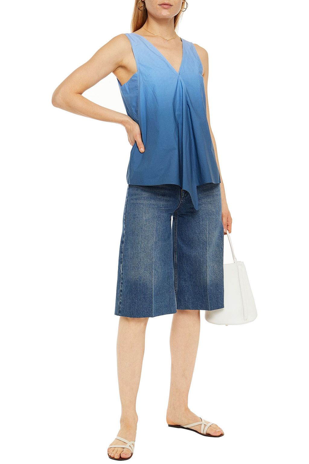 TIBI Wrap-effect dégradé cotton-poplin top