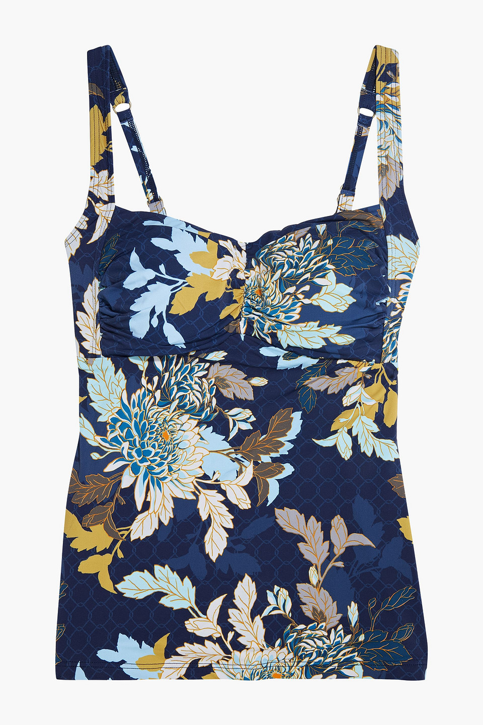 Jets Australia By Jessika Allen Woman Ruched Printed Bikini Top Navy Size 12