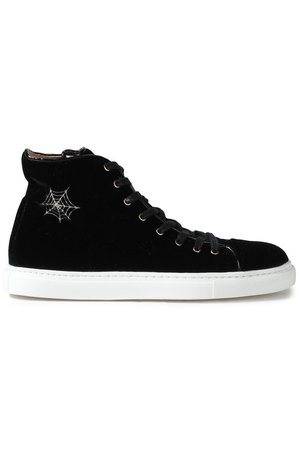 CHARLOTTE OLYMPIA Purrfect embroidered velvet high-top sneakers