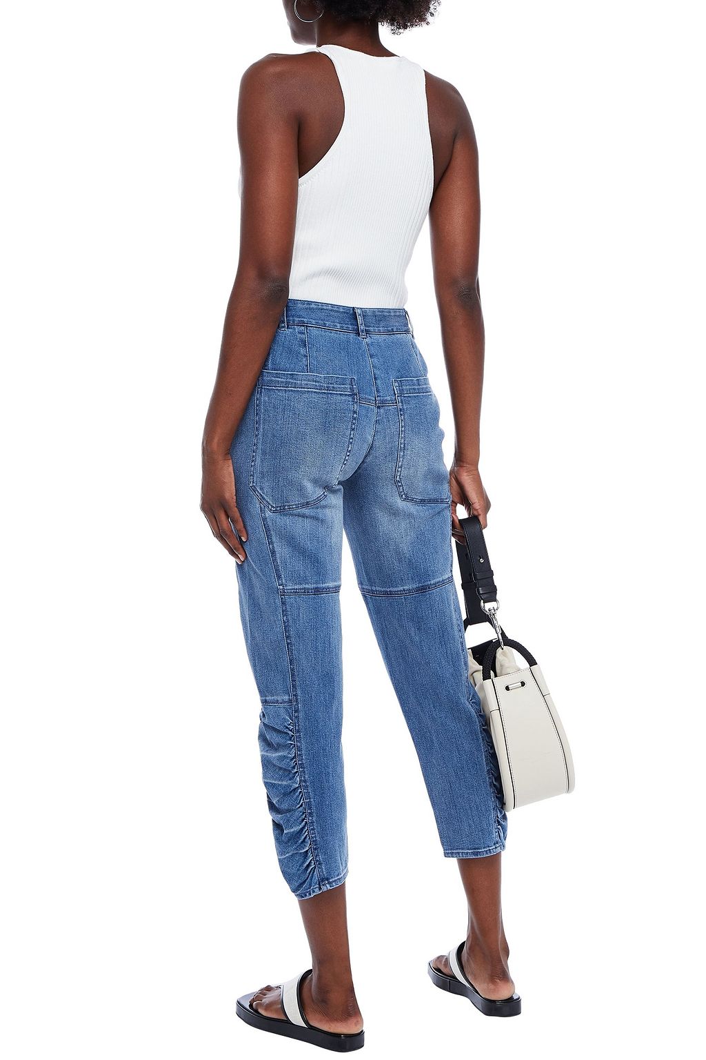 TIBI Cropped ruched high-rise slim-leg jeans