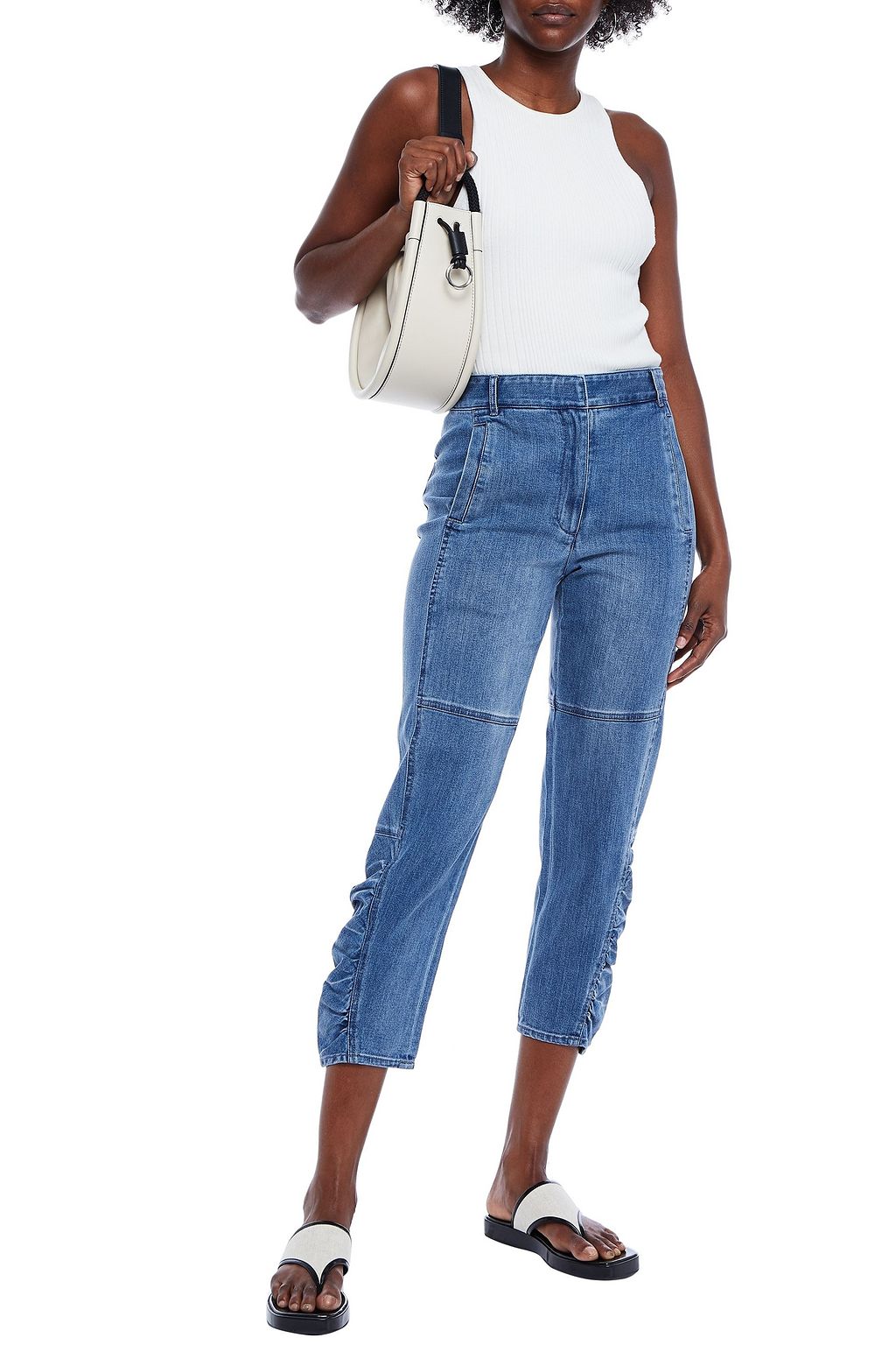 TIBI Cropped ruched high-rise slim-leg jeans