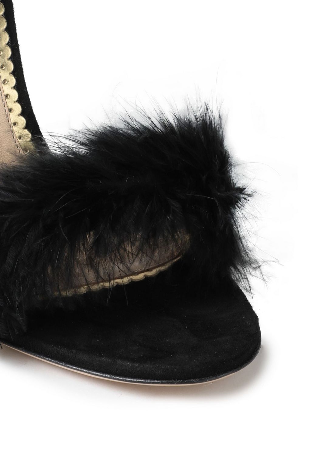 CHARLOTTE OLYMPIA Salsa 110 feather-trimmed suede sandals