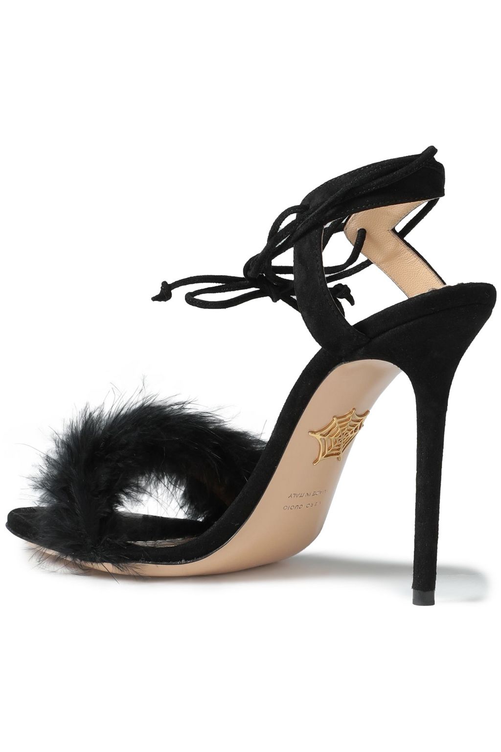 CHARLOTTE OLYMPIA Salsa 110 feather-trimmed suede sandals