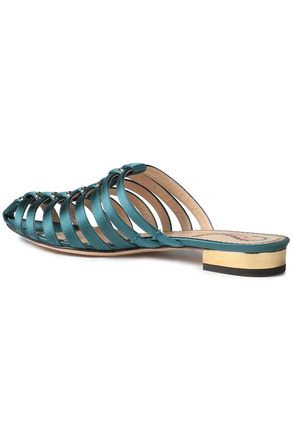CHARLOTTE OLYMPIA Anya ring-embellished satin slippers