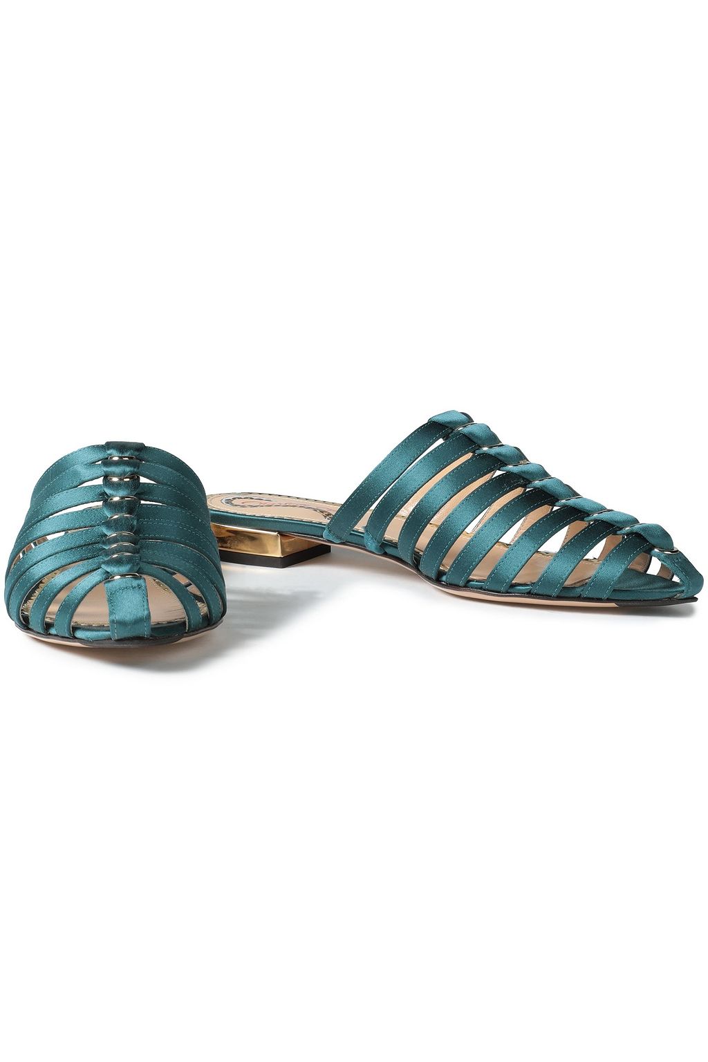CHARLOTTE OLYMPIA Anya ring-embellished satin slippers