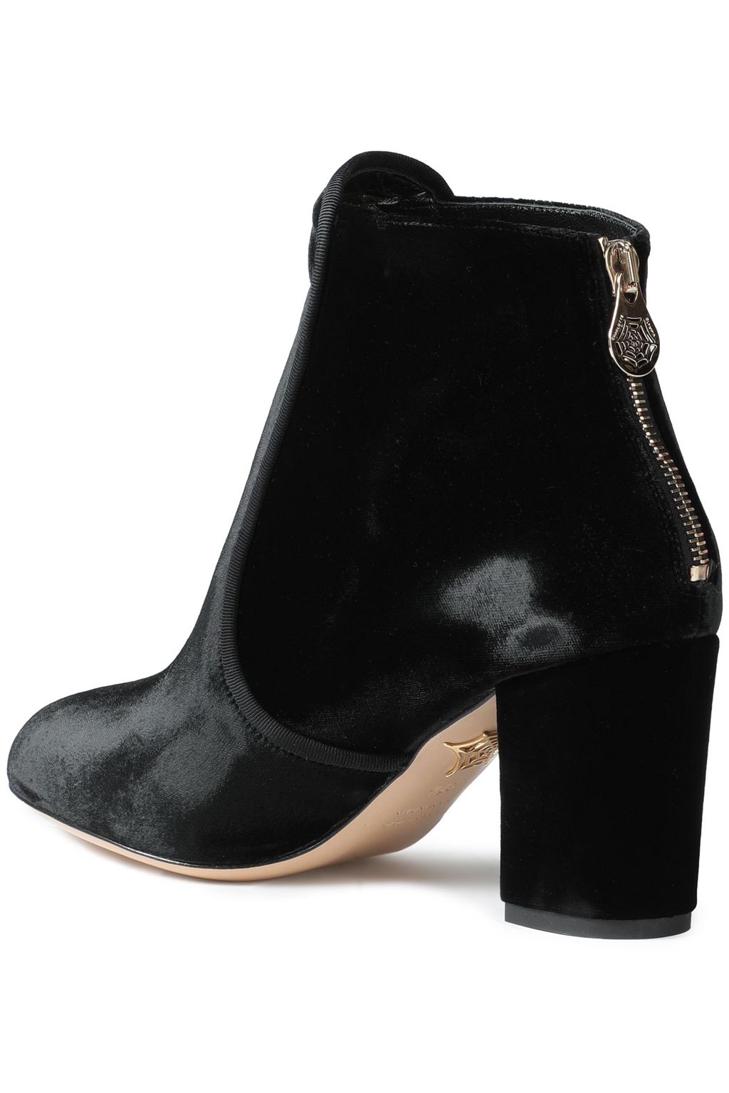 CHARLOTTE OLYMPIA Grosgrain-trimmed velvet ankle boots