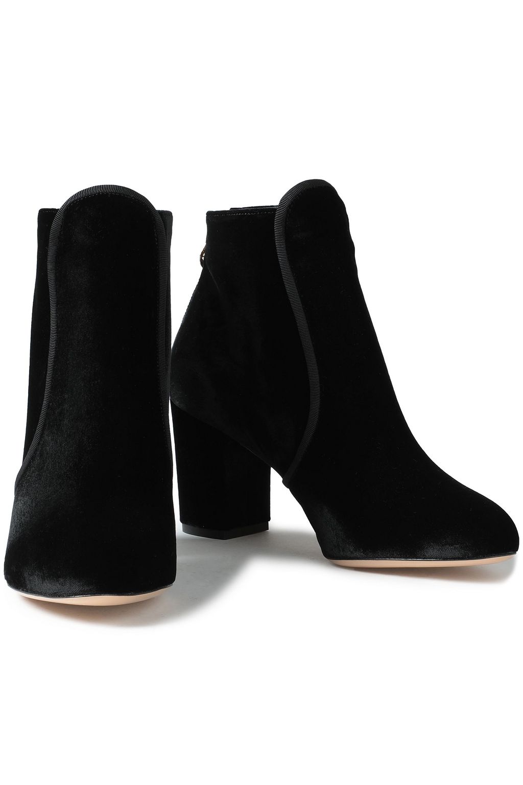 CHARLOTTE OLYMPIA Grosgrain-trimmed velvet ankle boots