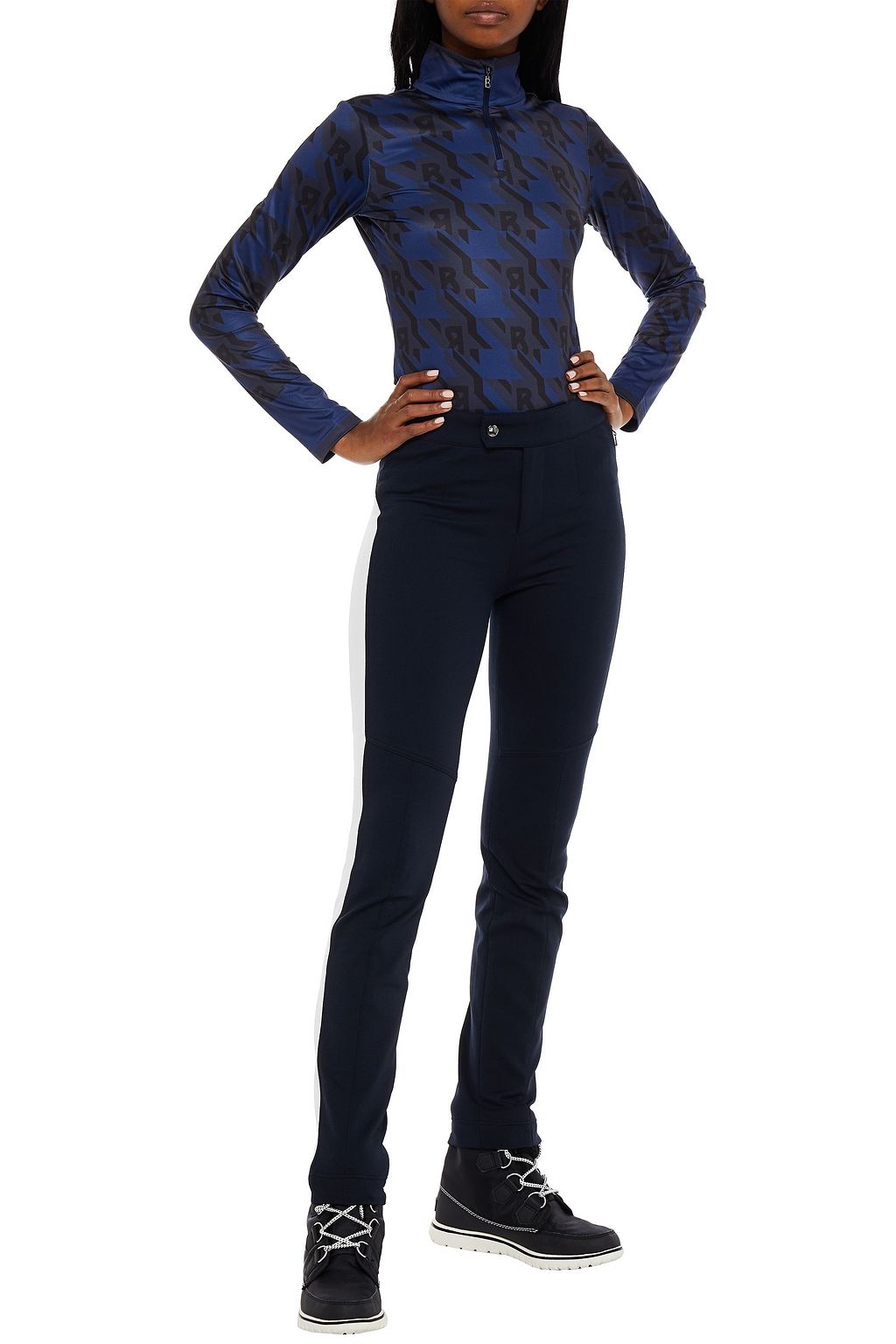 BOGNER Beline houndstooth stretch turtleneck top