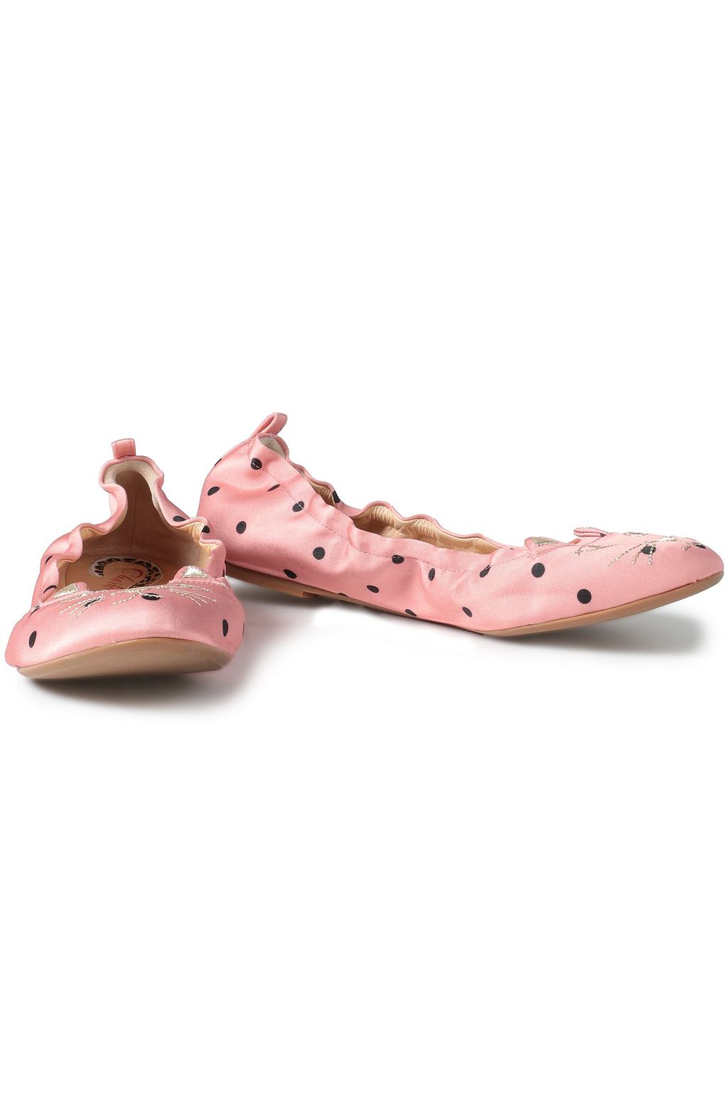 CHARLOTTE OLYMPIA Embroidered polka-dot satin ballet flats