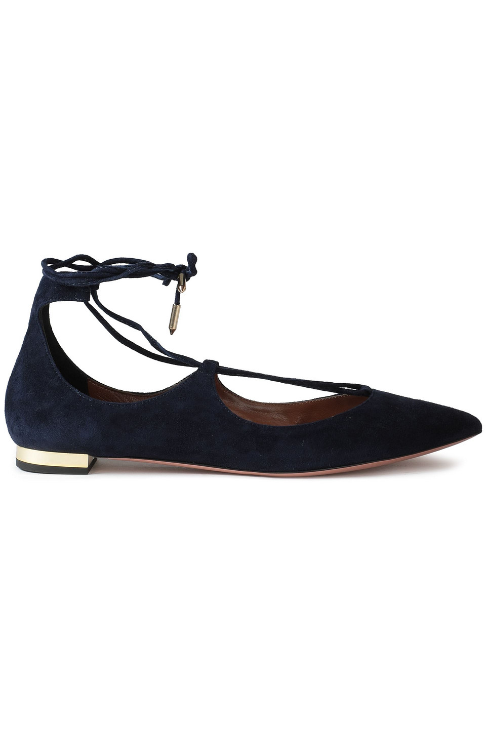 Aquazzura Woman Christy Suede Point-toe Flats Midnight Blue Size 36