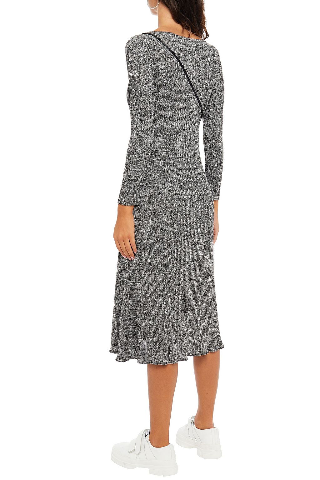 ALEXACHUNG Metallic mélange ribbed-knit midi dress