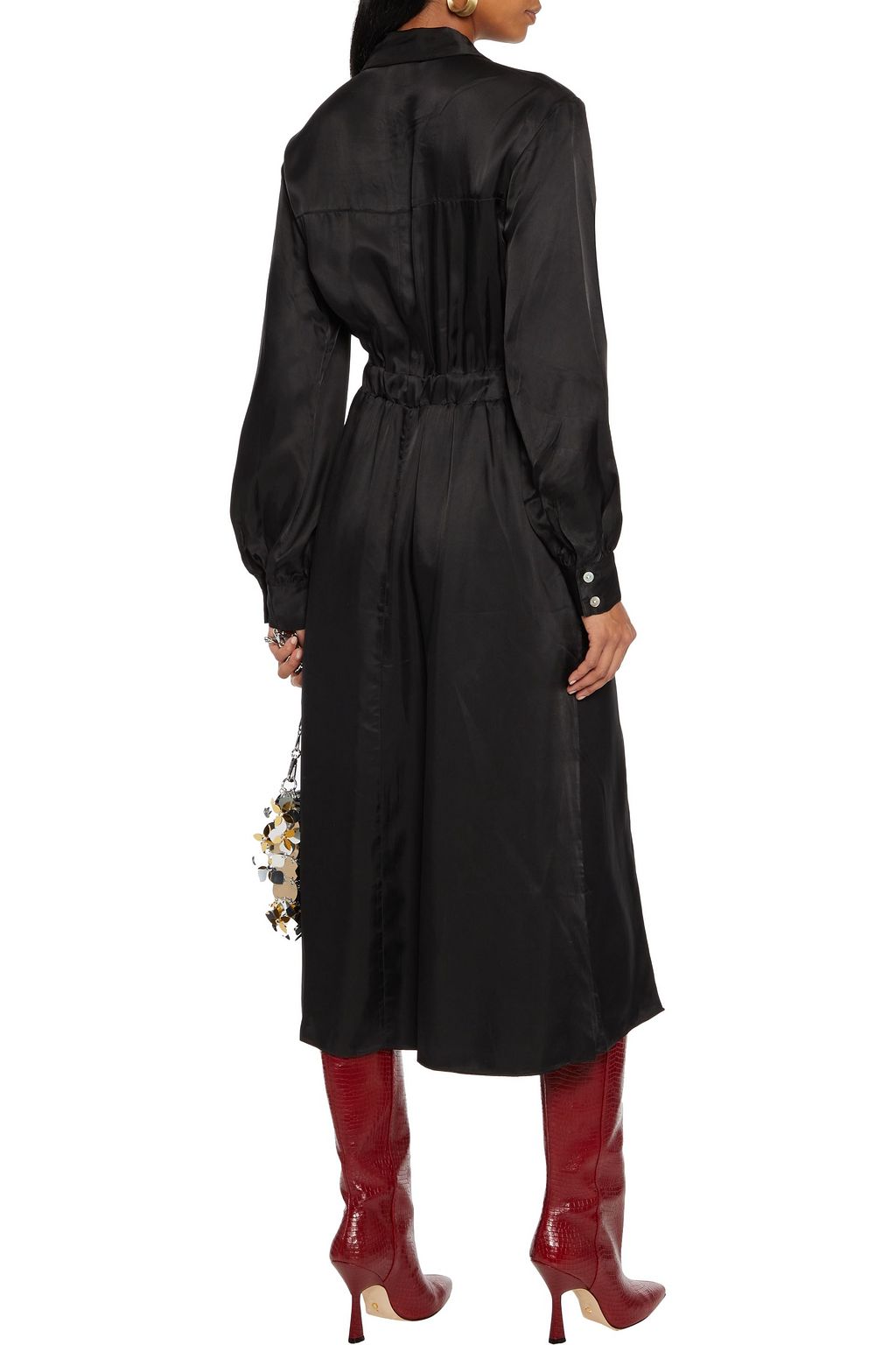 CINQ À SEPT Joyce cupro satin-twill midi shirt dress
