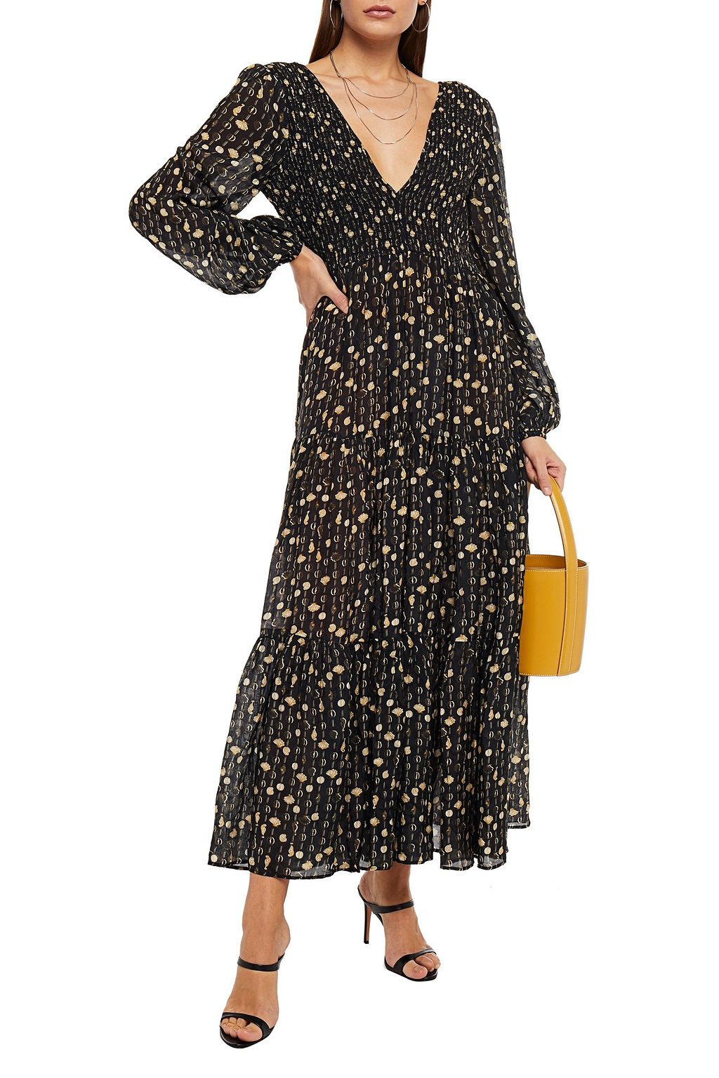 RIXO Tiered printed modal maxi dress
