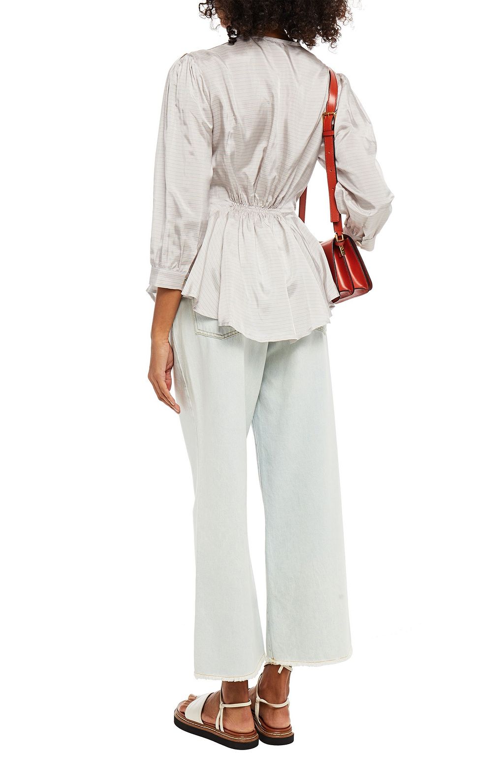 ALEXACHUNG Striped satin peplum shirt
