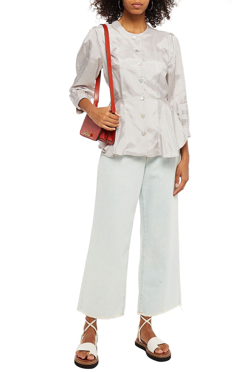 ALEXACHUNG Striped satin peplum shirt