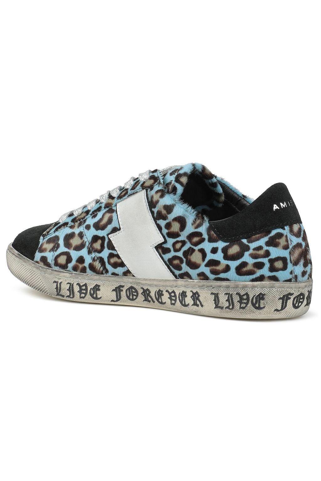AMIRI Leopard-print calf hair-paneled suede sneakers