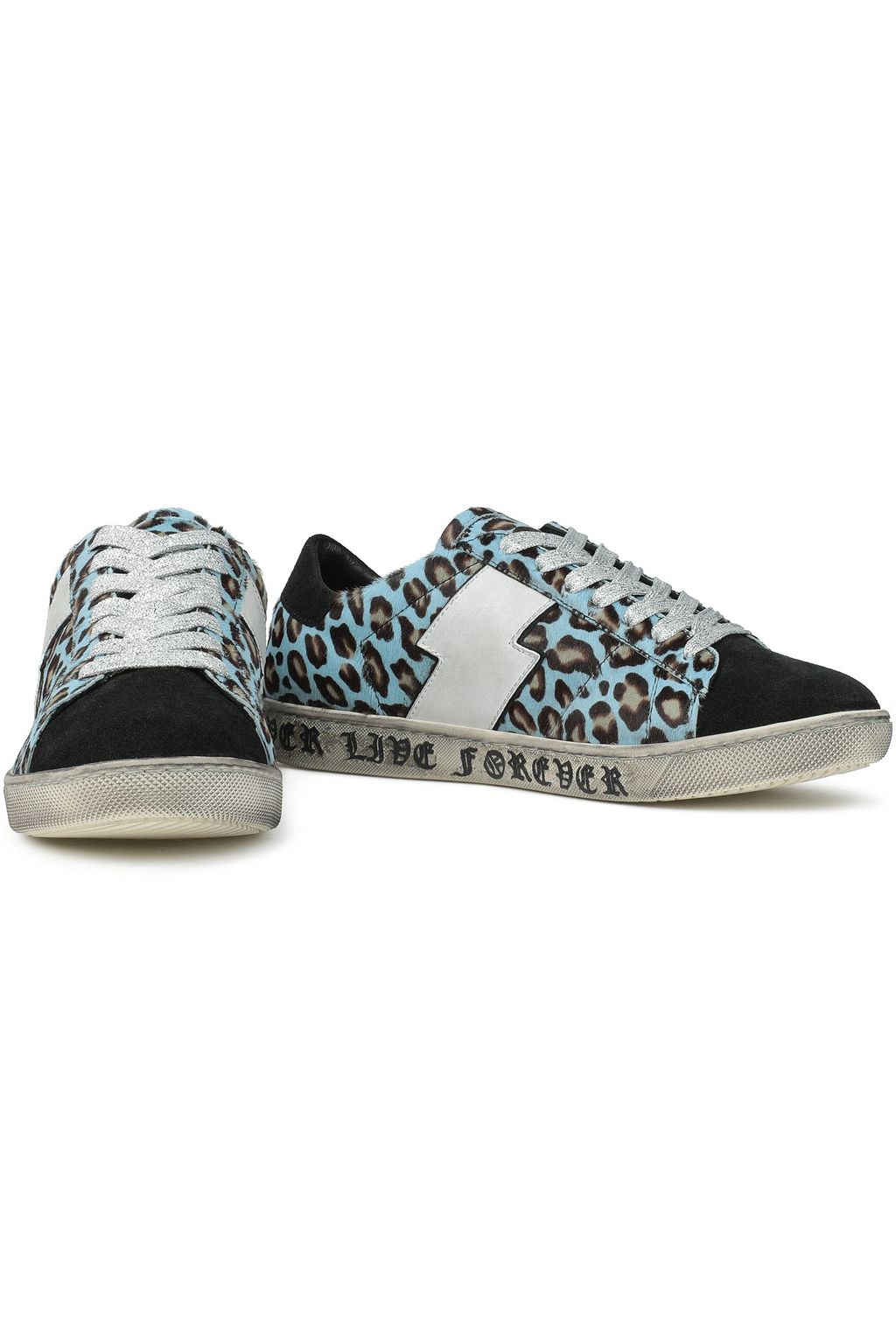AMIRI Leopard-print calf hair-paneled suede sneakers