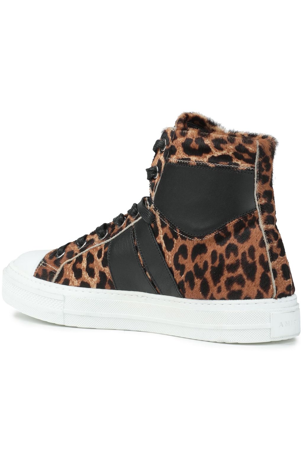 AMIRI Leather-paneled leopard-print calf-hair high-top sneakers