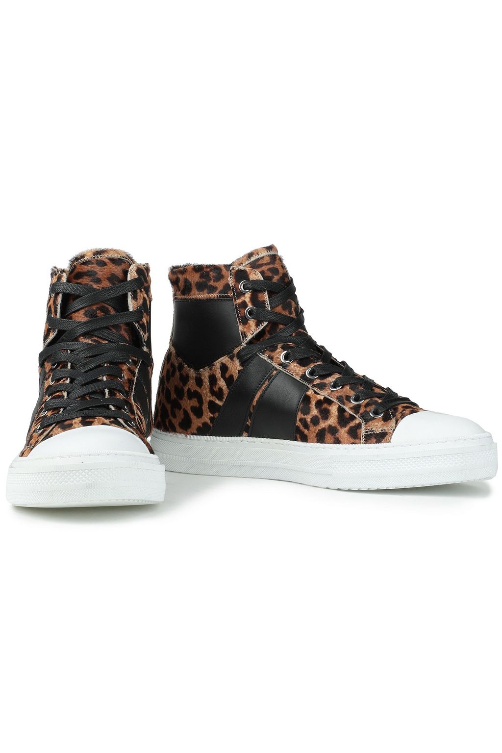 AMIRI Leather-paneled leopard-print calf-hair high-top sneakers