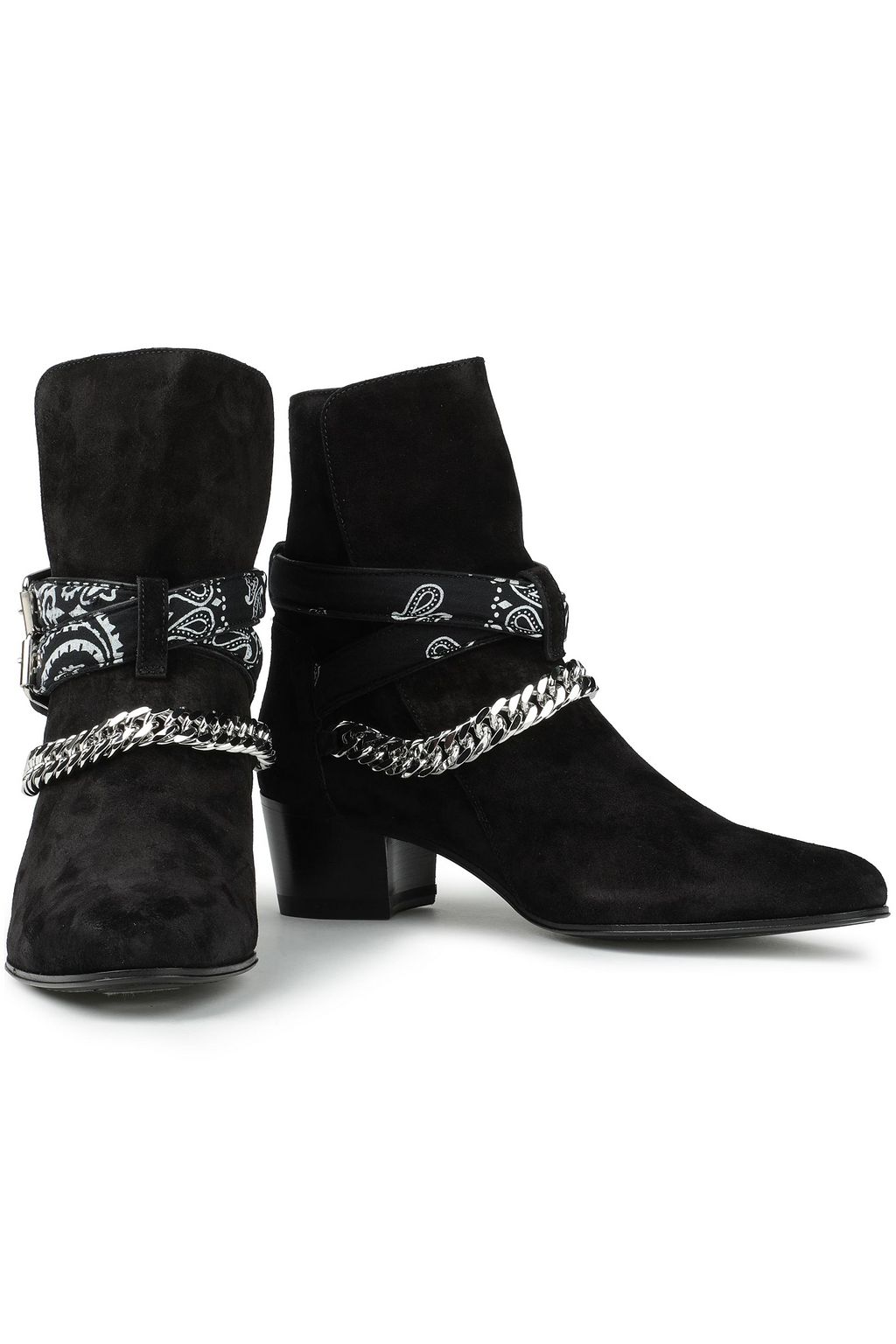AMIRI Chain-embellished buckled suede ankle boots