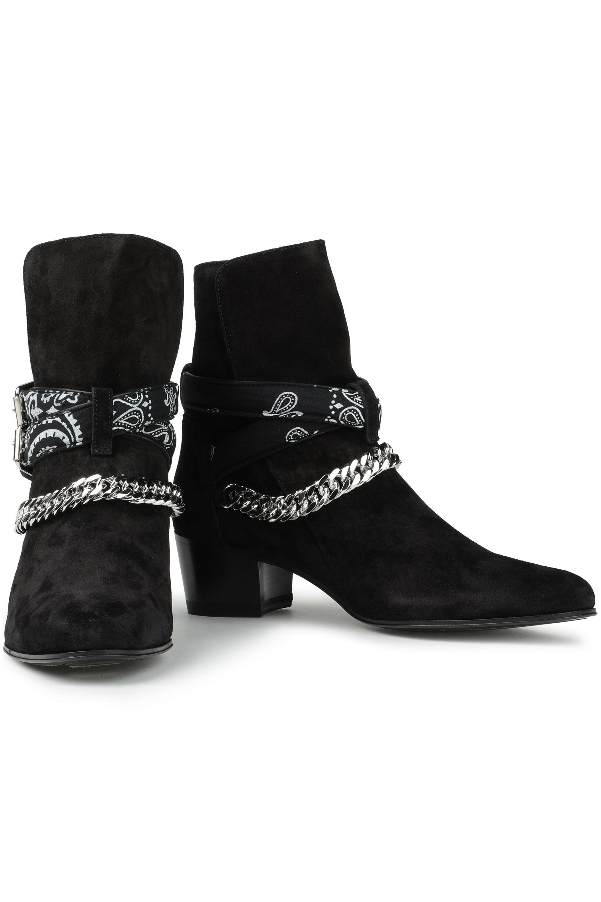 AMIRI Chain-embellished buckled suede ankle boots thumbnail