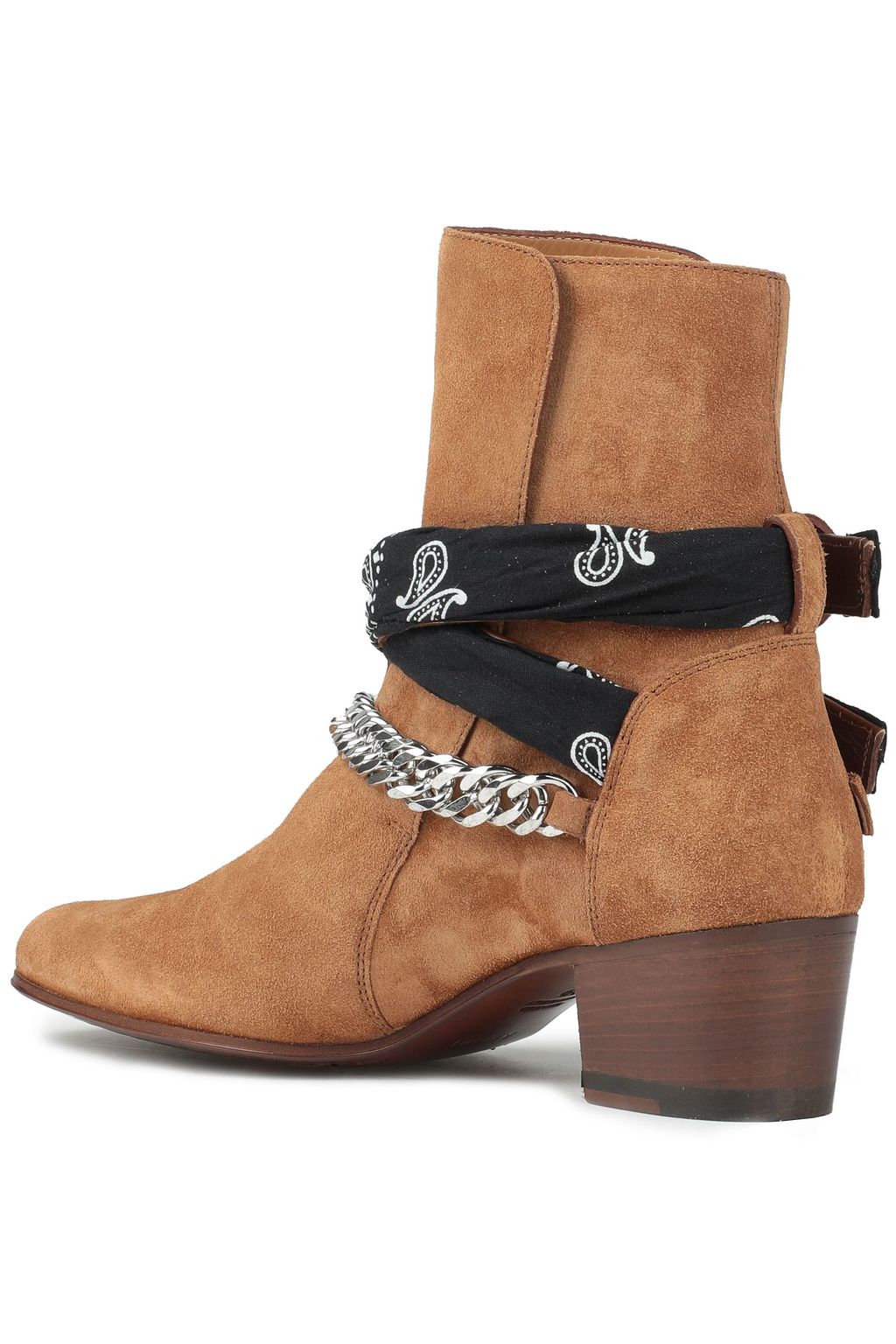 Camel Chain-embellished buckled suede 