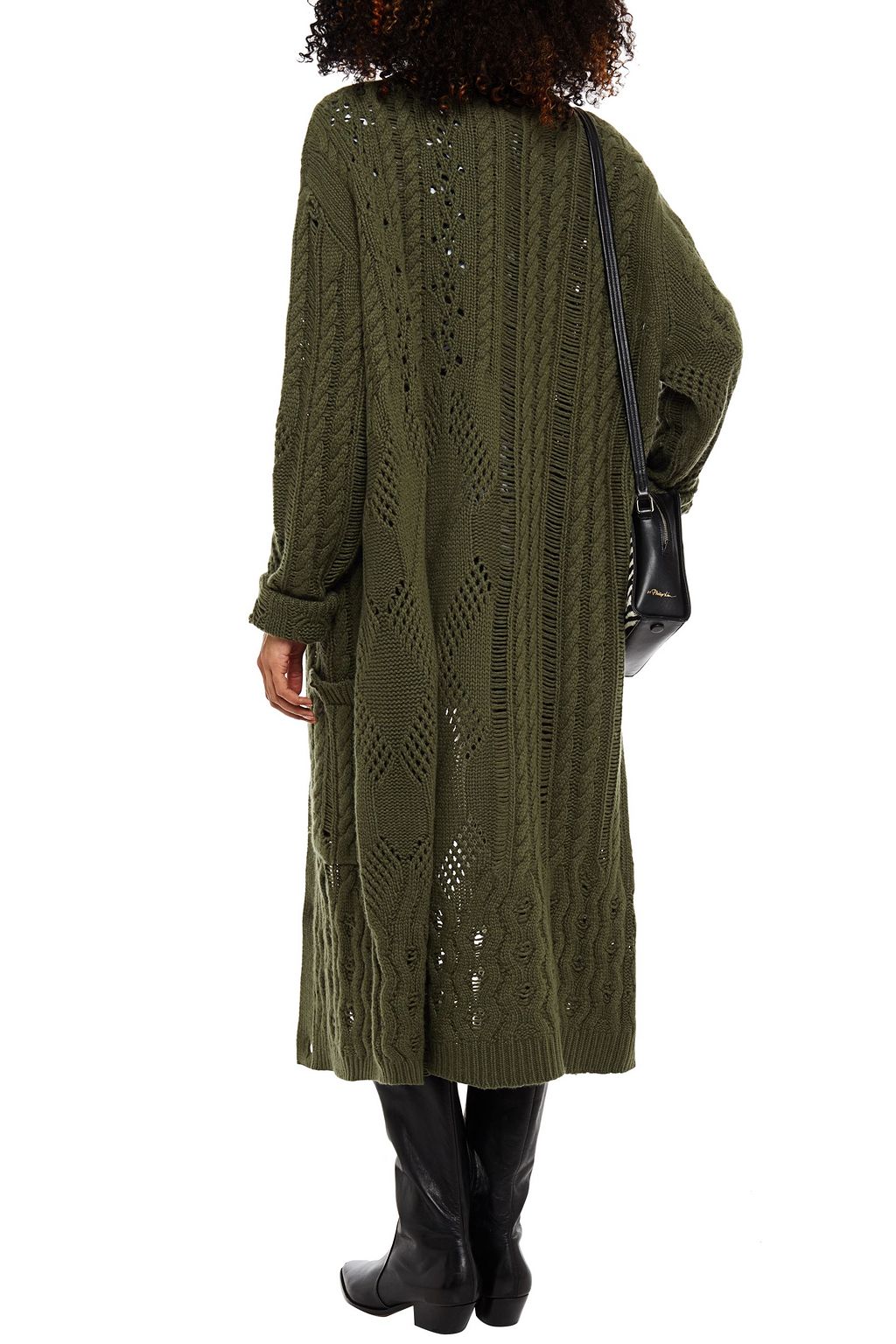 AMIRI Distressed cable-knit wool and cashmere-blend cardigan