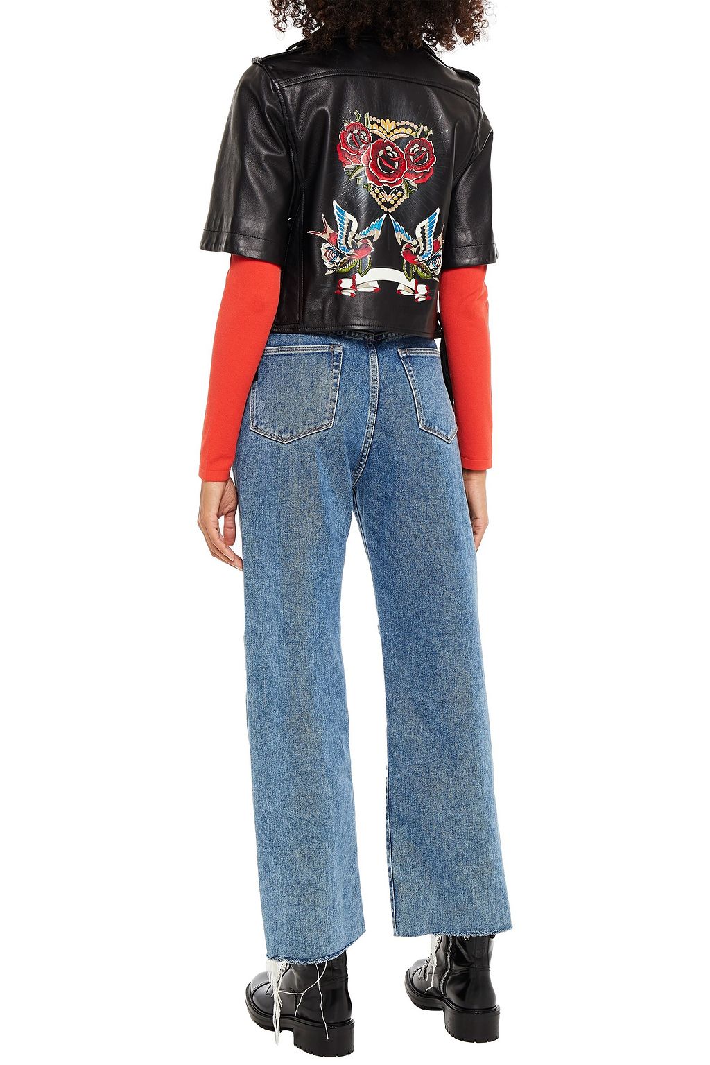 REDVALENTINO Cropped printed leather biker jacket