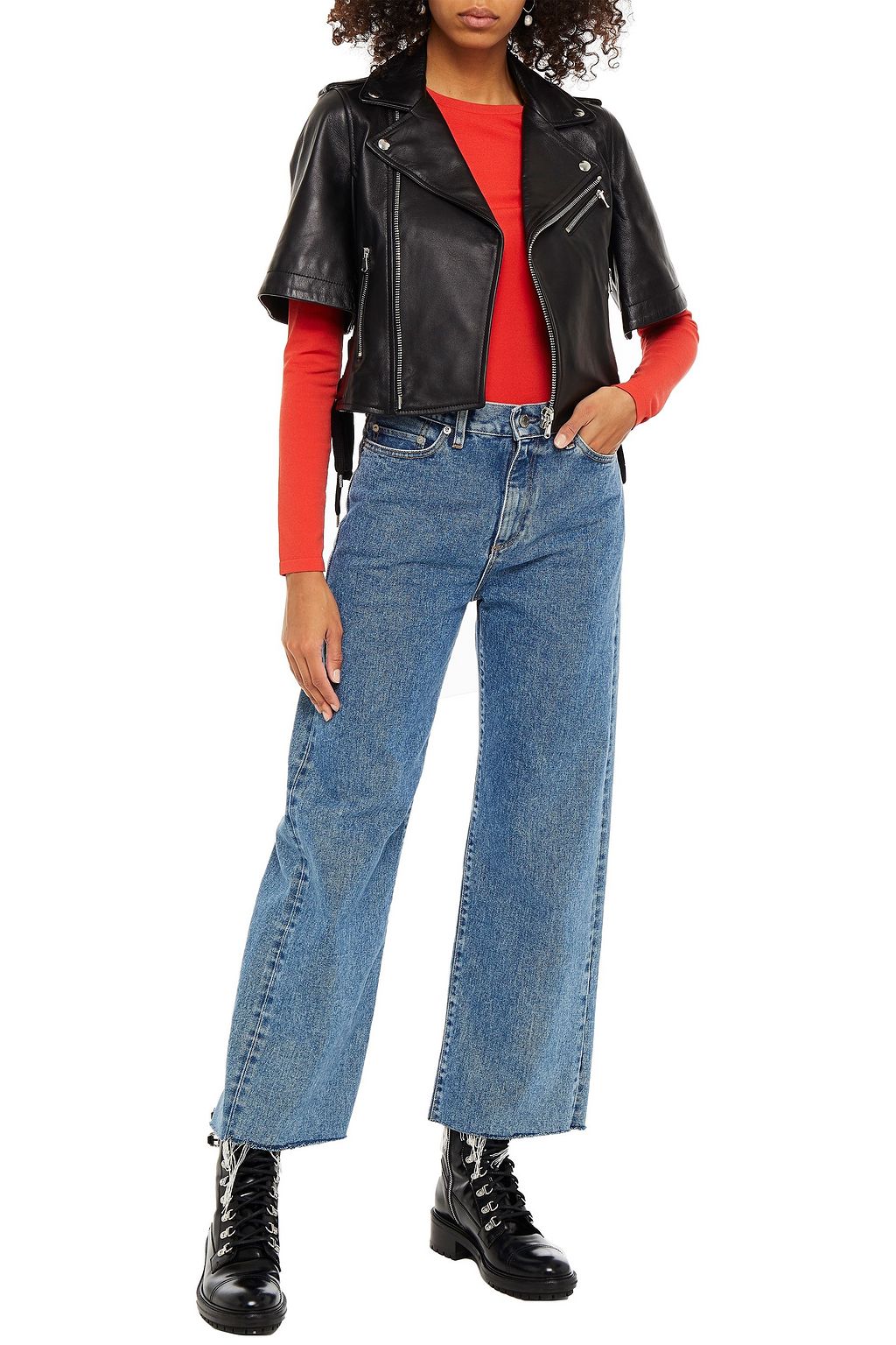 REDVALENTINO Cropped printed leather biker jacket