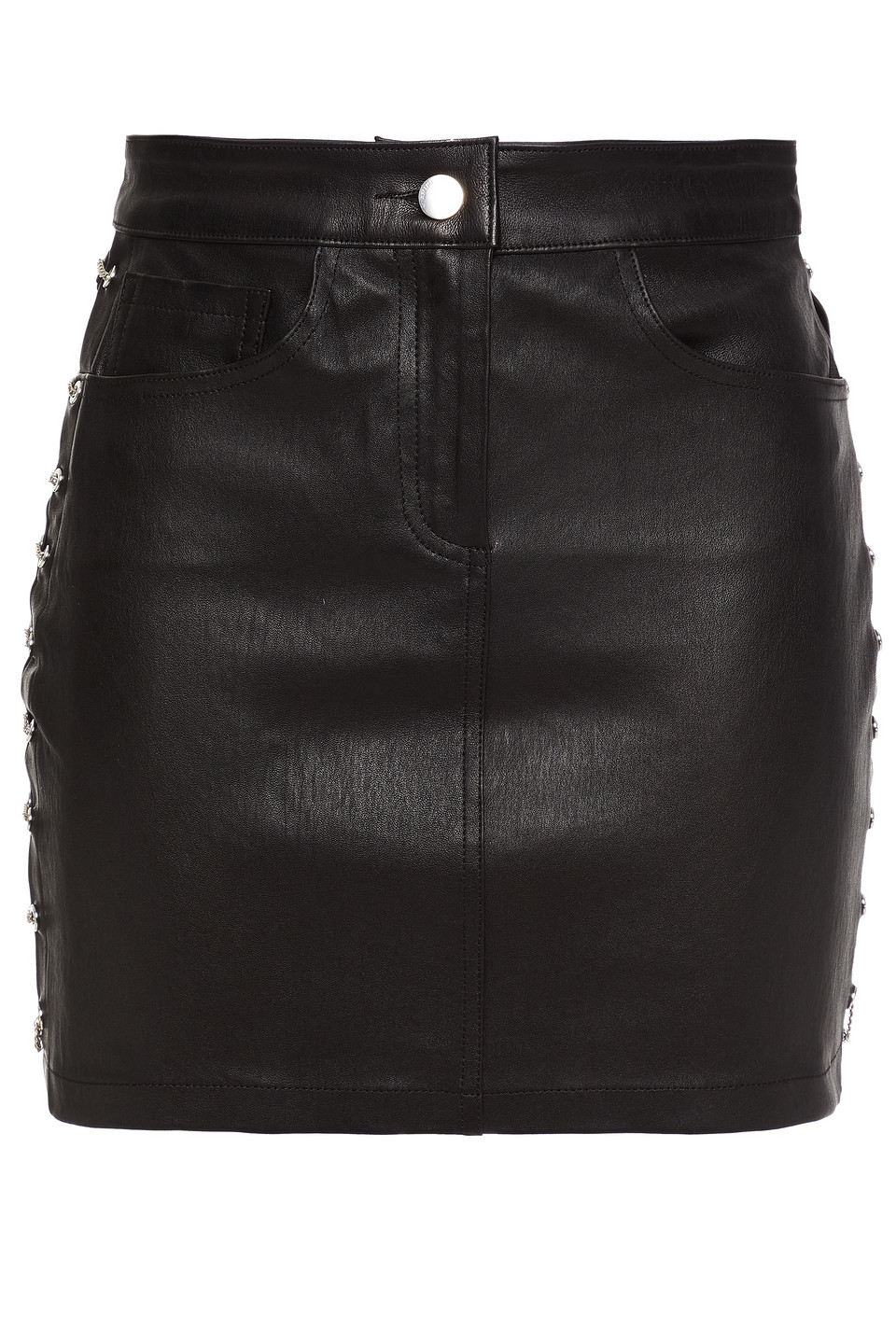 amiri - chain-trimmed leather mini skirt - black - us 0