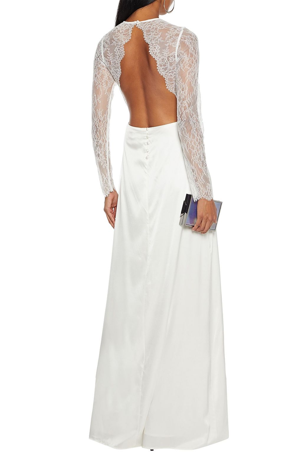 CAMI NYC Laurie lace-paneled cutout silk-blend charmeuse gown