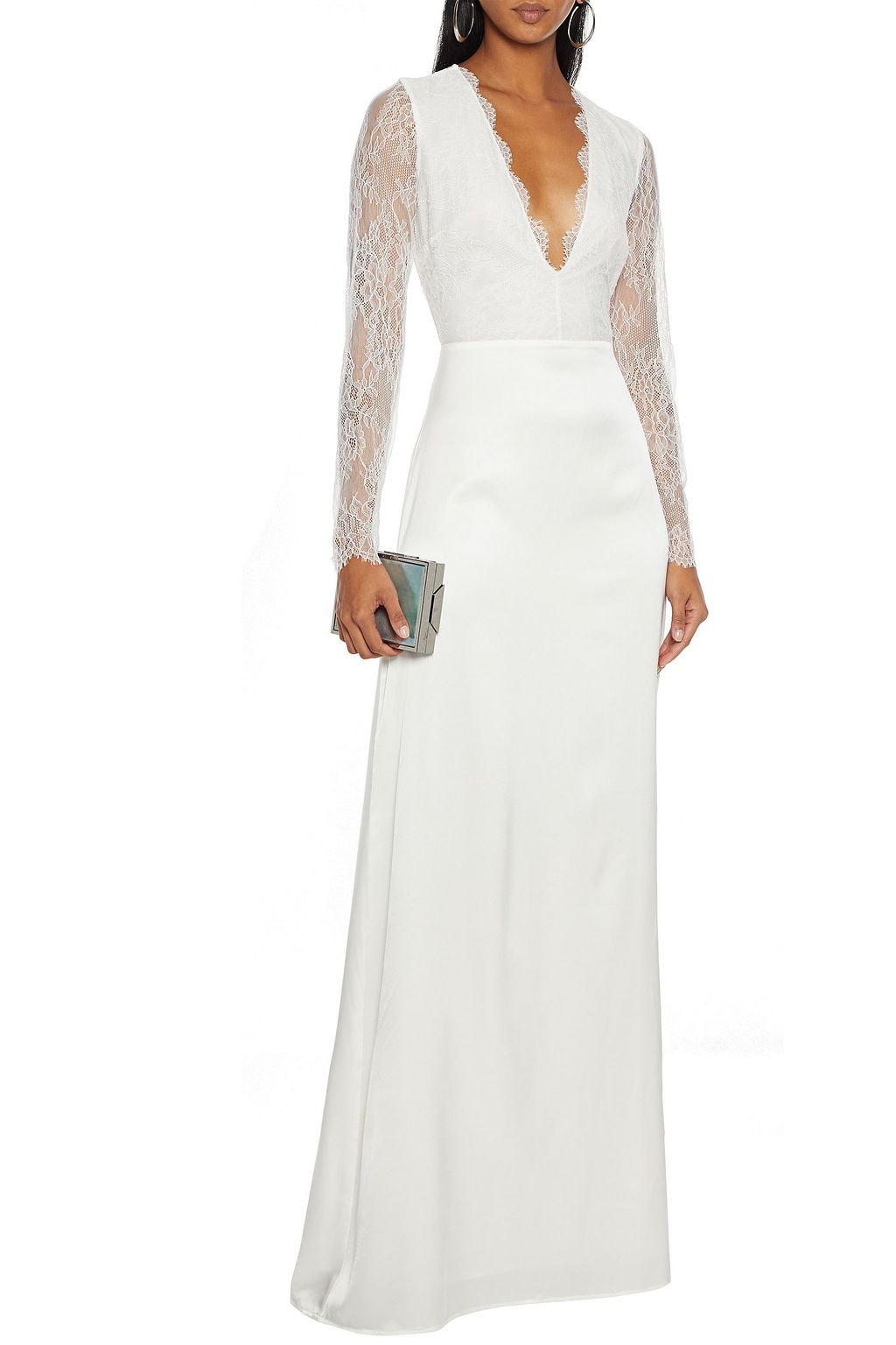 CAMI NYC Laurie lace-paneled cutout silk-blend charmeuse gown