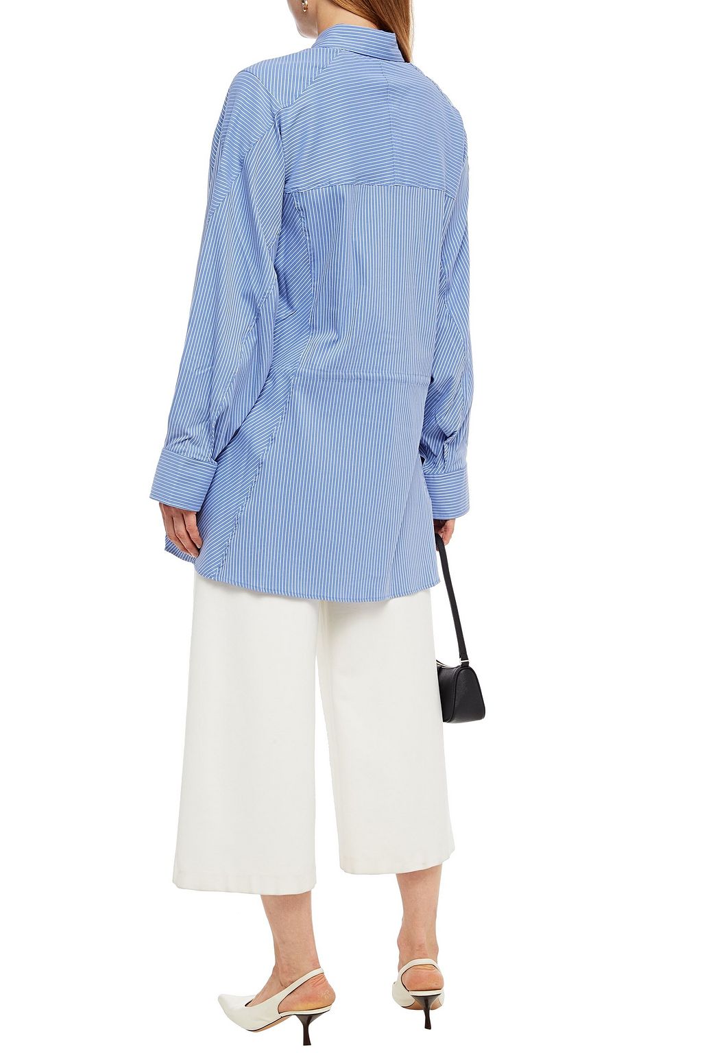 SARA BATTAGLIA Gathered striped cotton-blend poplin shirt