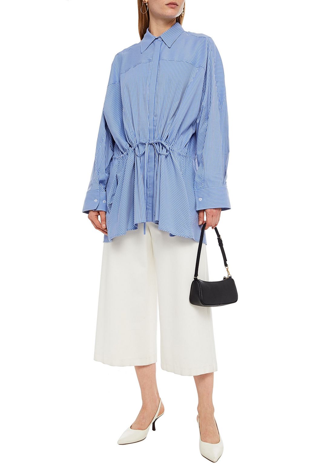SARA BATTAGLIA Gathered striped cotton-blend poplin shirt