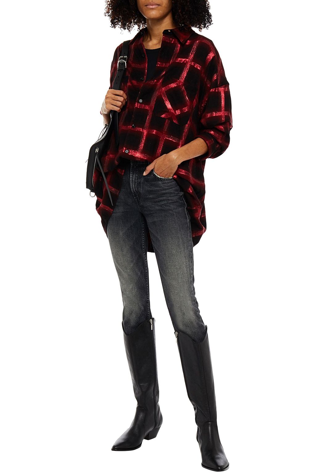 AMIRI Glittered checked cotton-flannel shirt