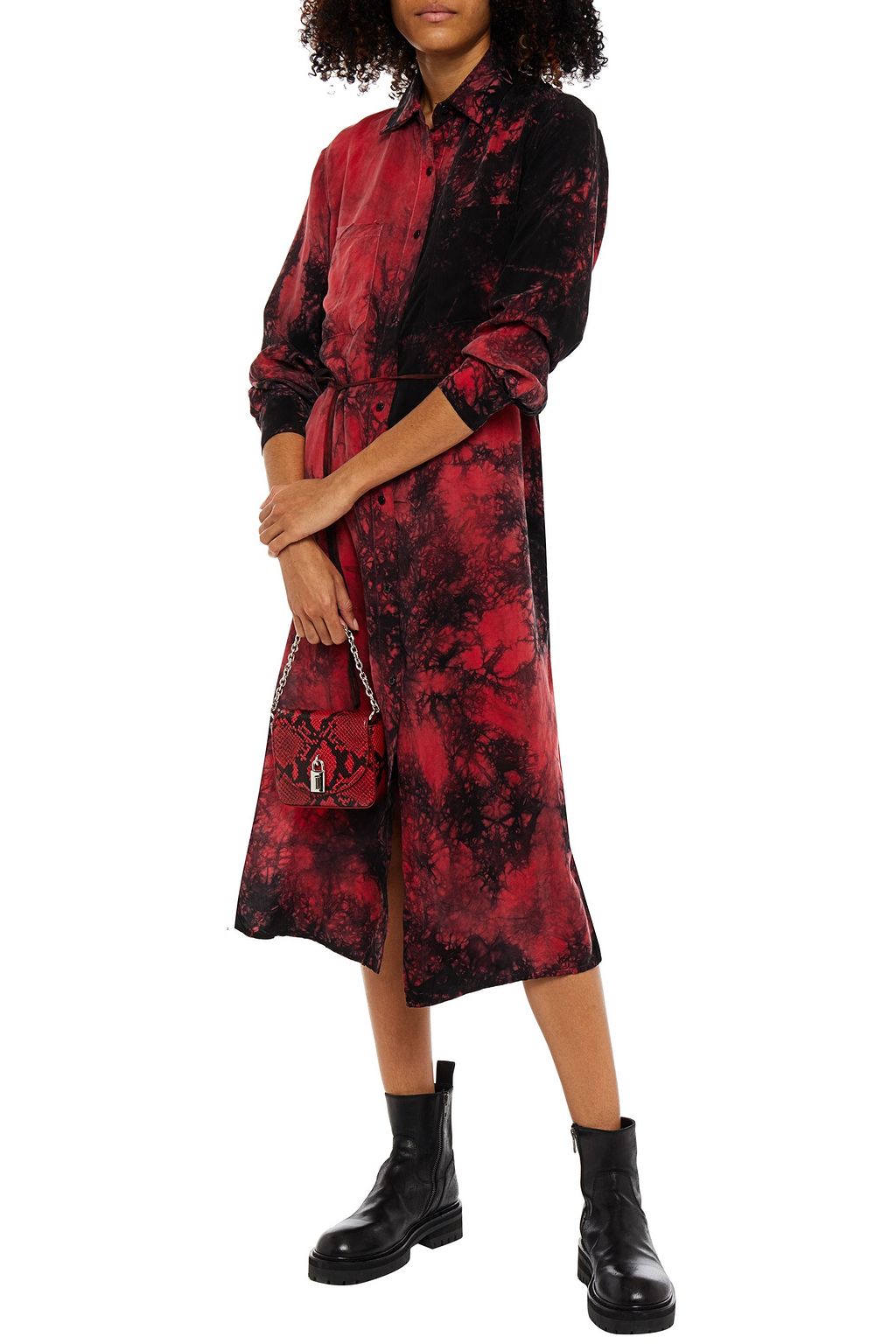 AMIRI Tie-dyed washed-cupro midi shirt dress