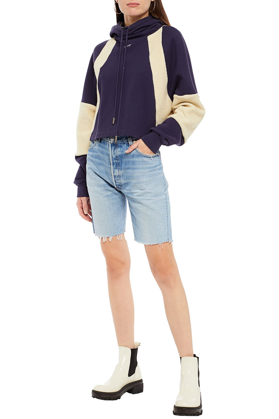Off-white Two-tone French Cotton-terry Hoody In Blue