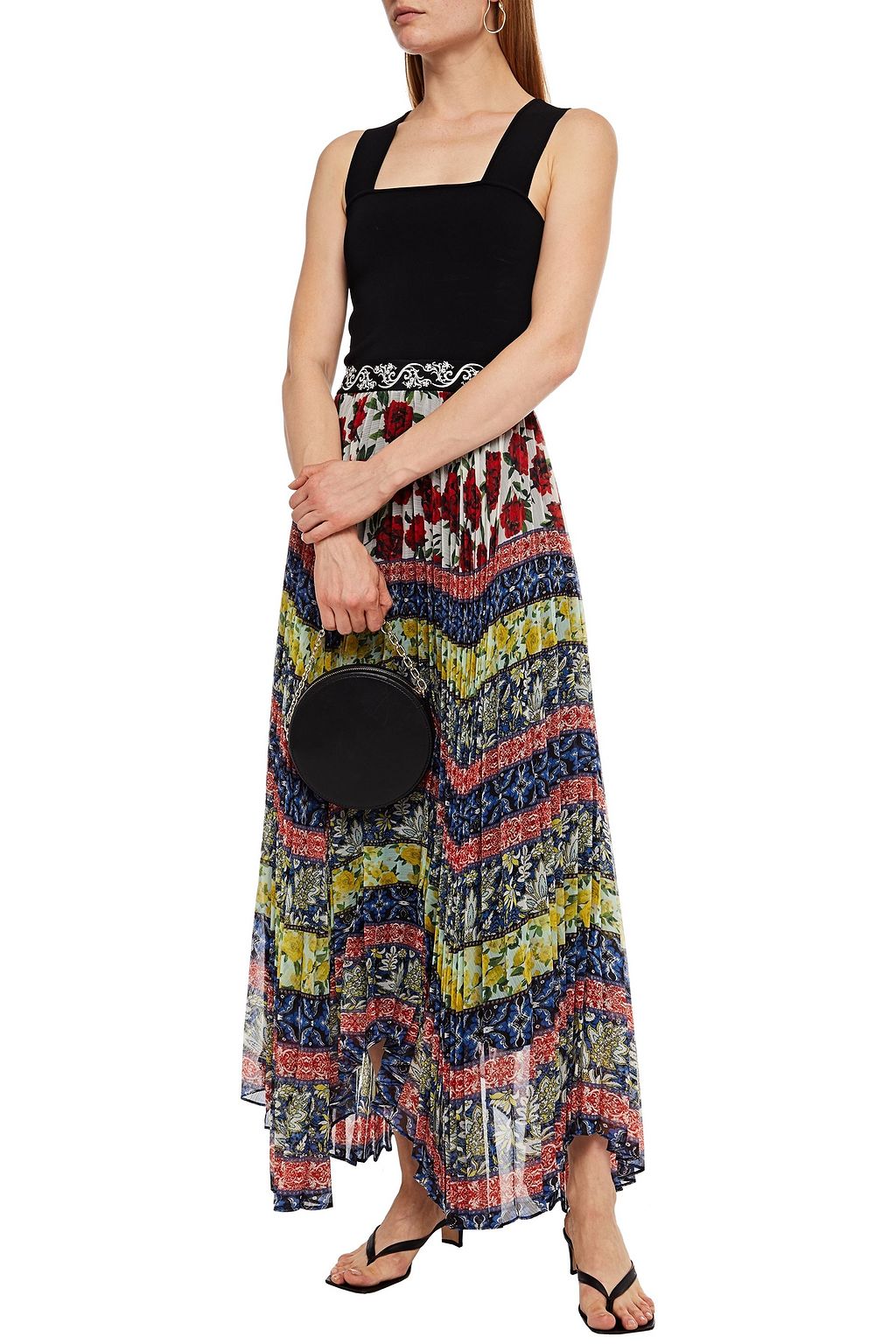 ALICE + OLIVIA Pleated printed georgette midi skirt