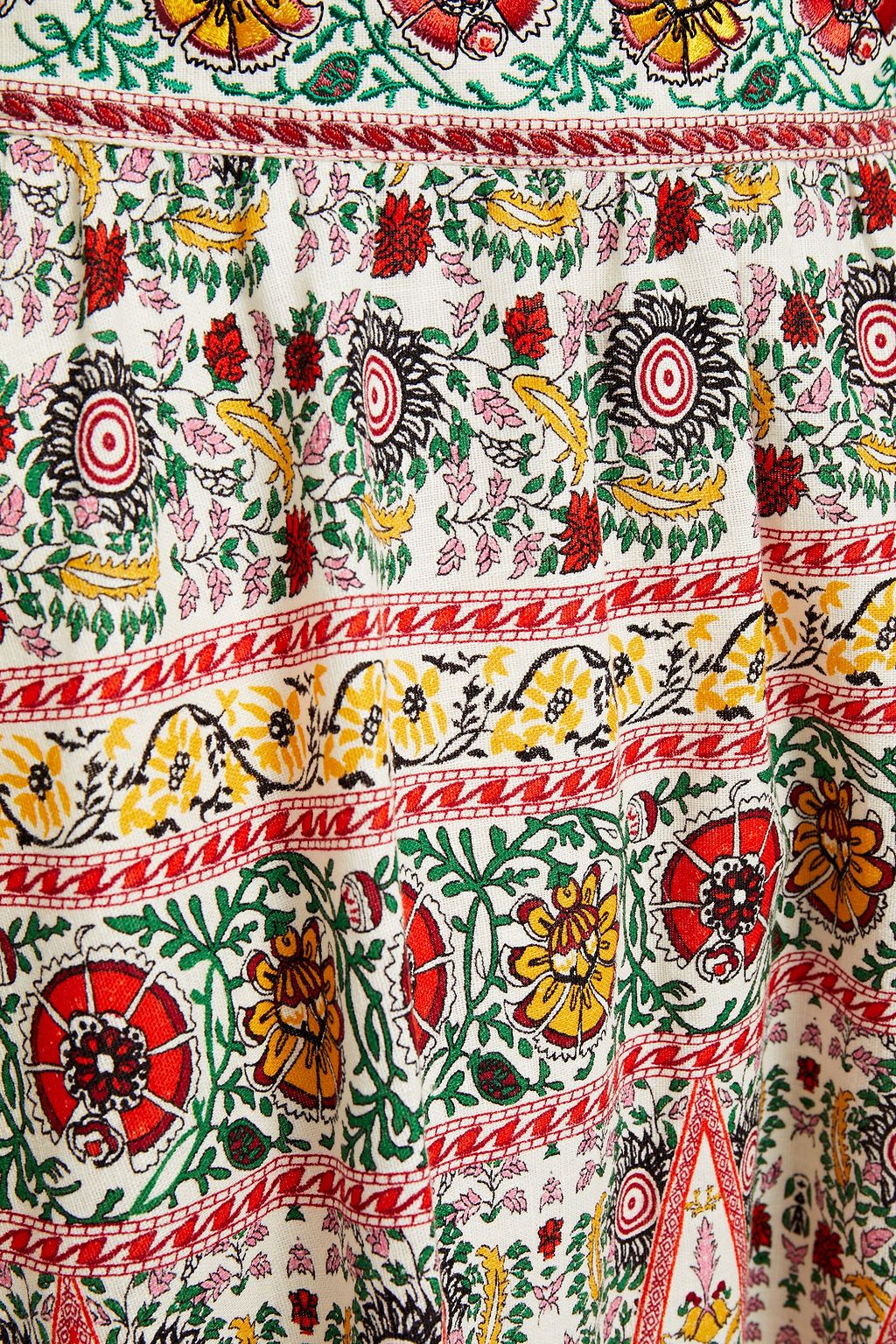 ALICE + OLIVIA Embroidered printed linen-blend midi skirt