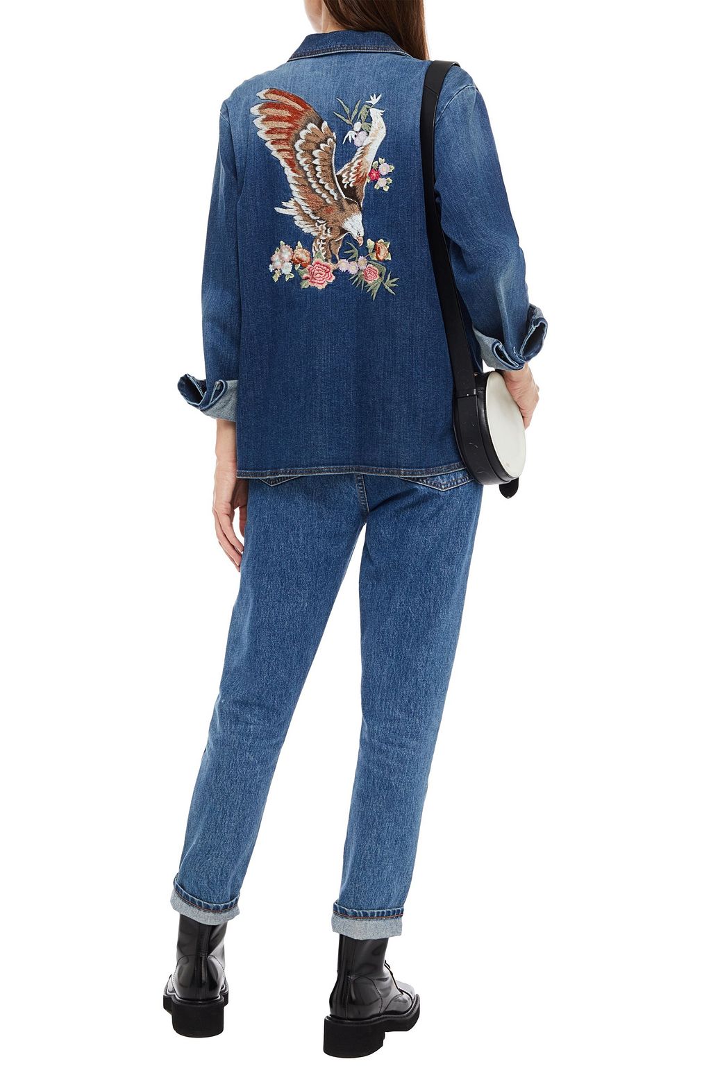 REDVALENTINO Embroidered distressed denim shirt