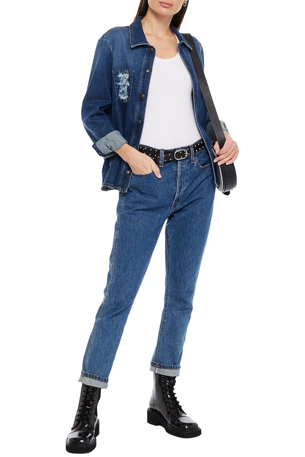 REDVALENTINO Embroidered distressed denim shirt