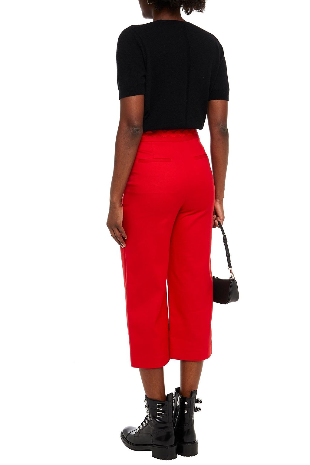 REDVALENTINO Cropped rickrack-trimmed cotton-blend wide-leg pants