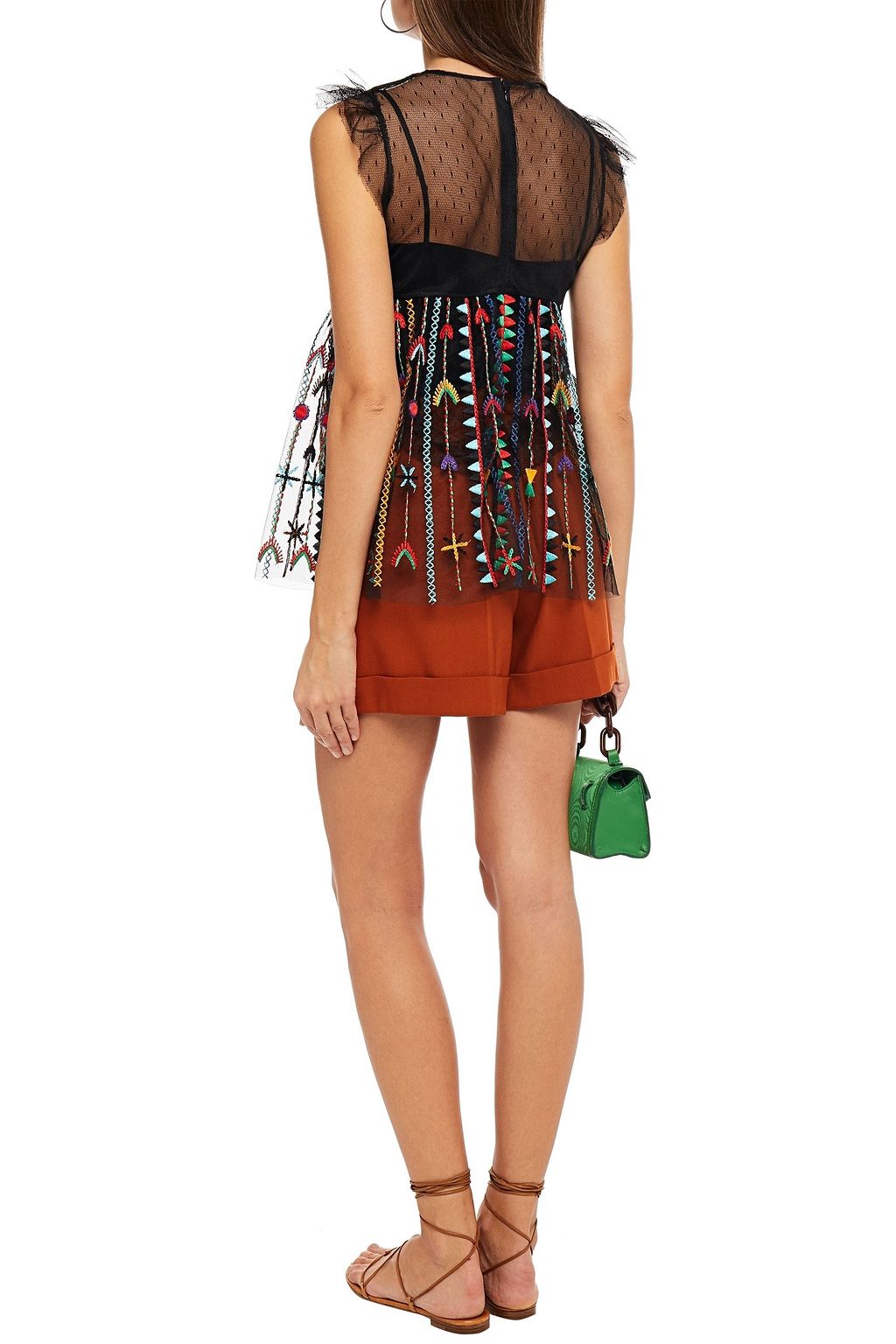 REDVALENTINO Embroidered gathered point d'esprit top