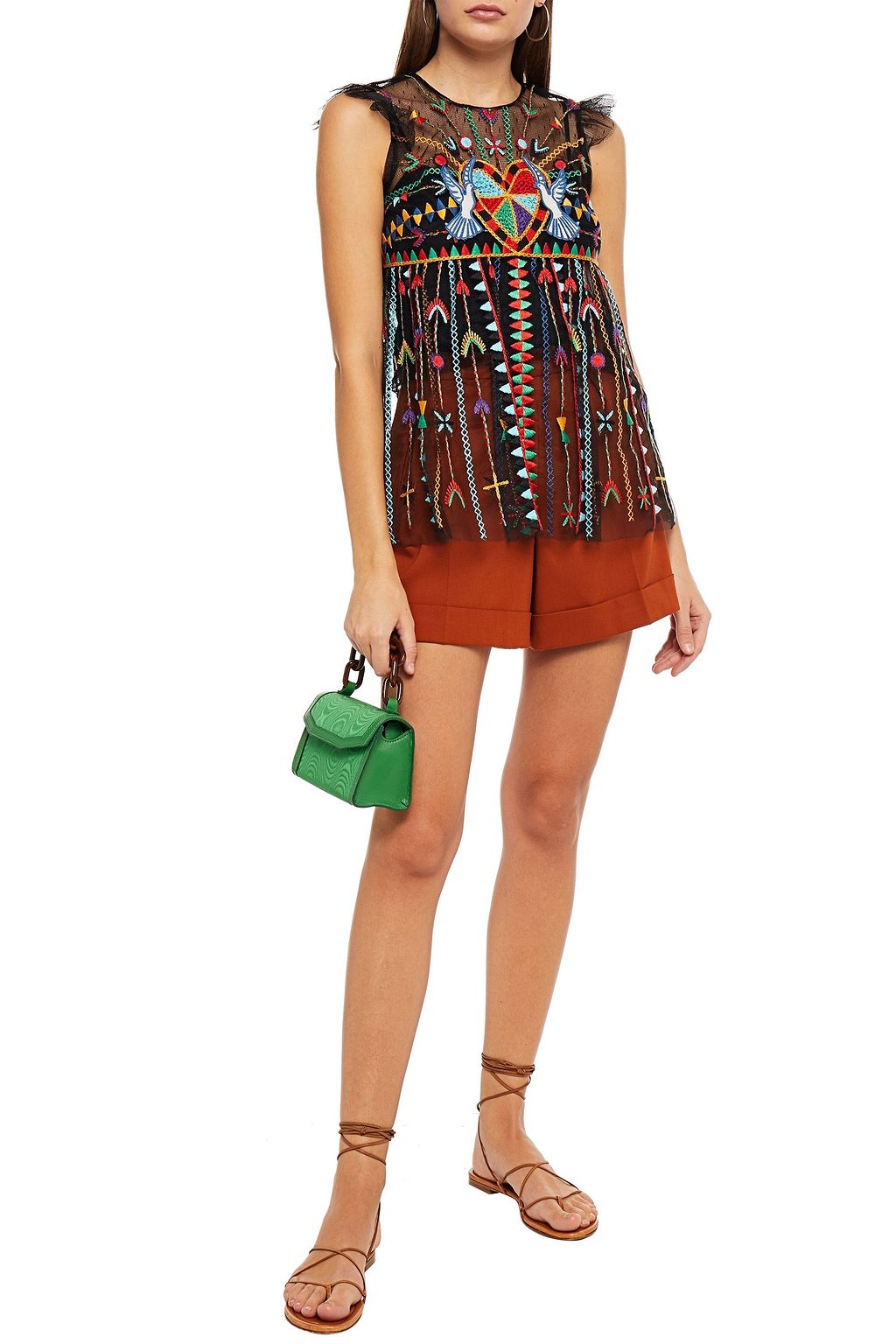 REDVALENTINO Embroidered gathered point d'esprit top