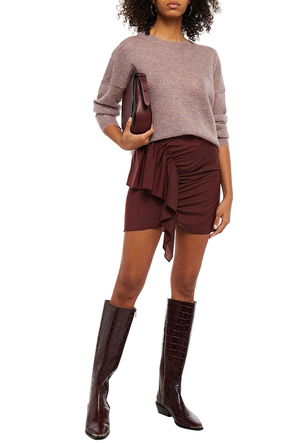 MARANT ÉTOILE Ruffled Prince of Wales checked wool mini skirt