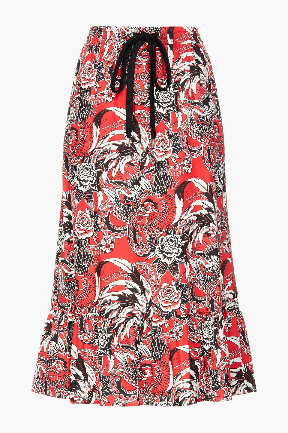 Redvalentino Woman Gathered Printed Cotton-poplin Midi Skirt Red Size 40