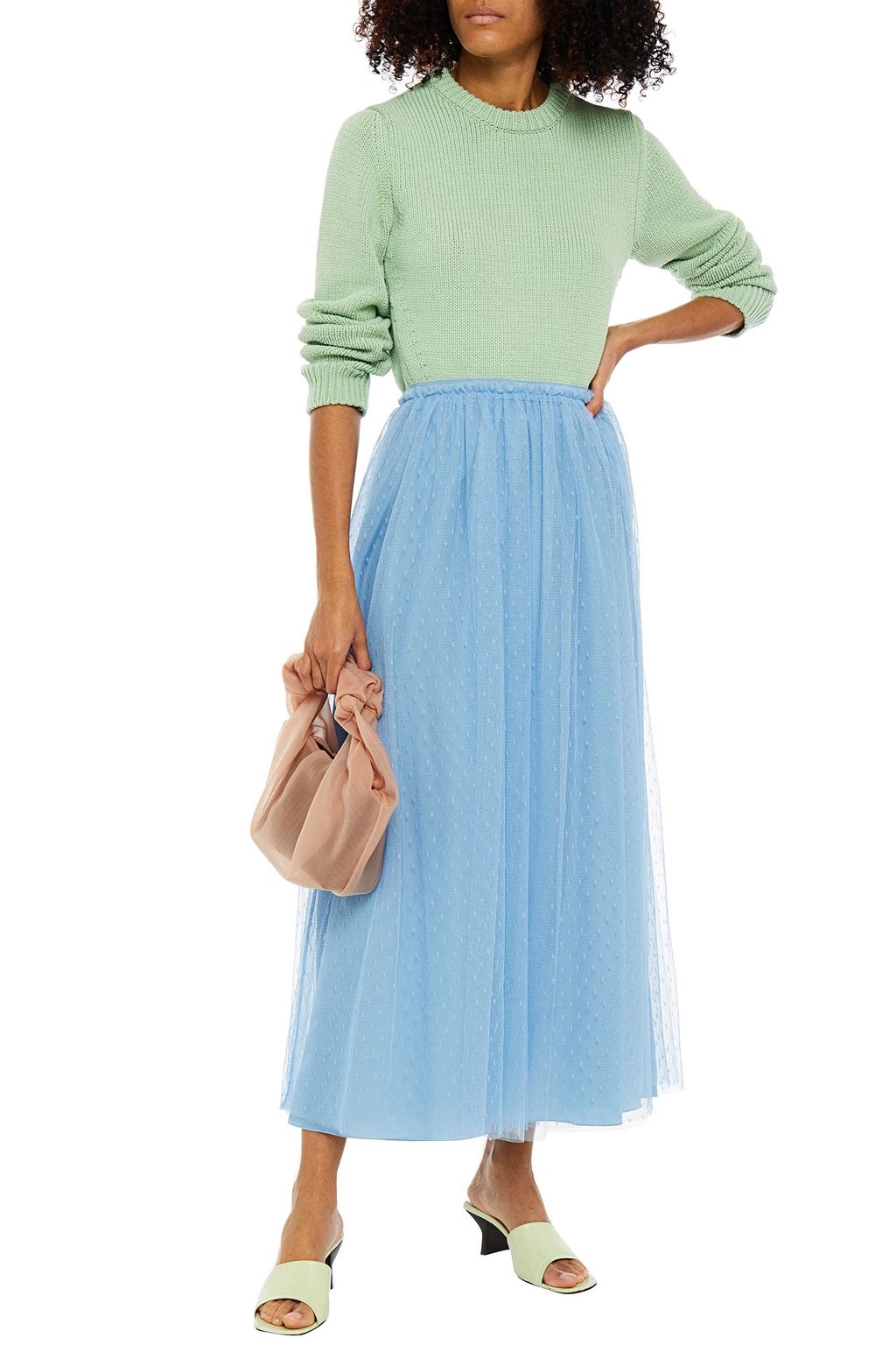 REDVALENTINO Gathered point d'esprit midi skirt