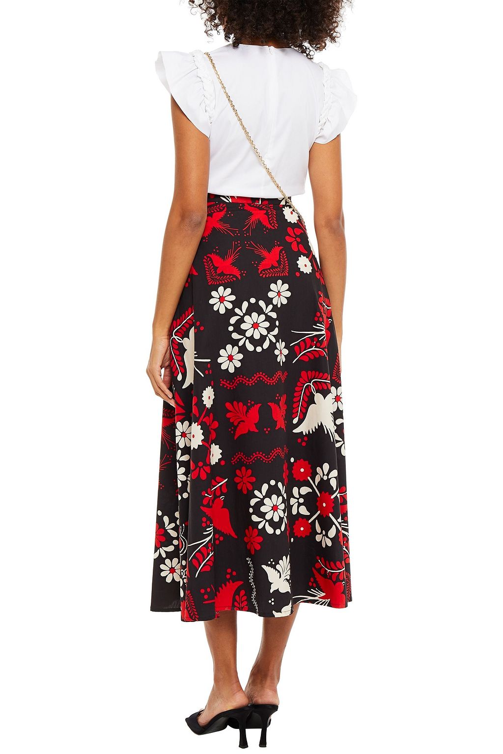 REDVALENTINO Printed cotton-poplin midi skirt
