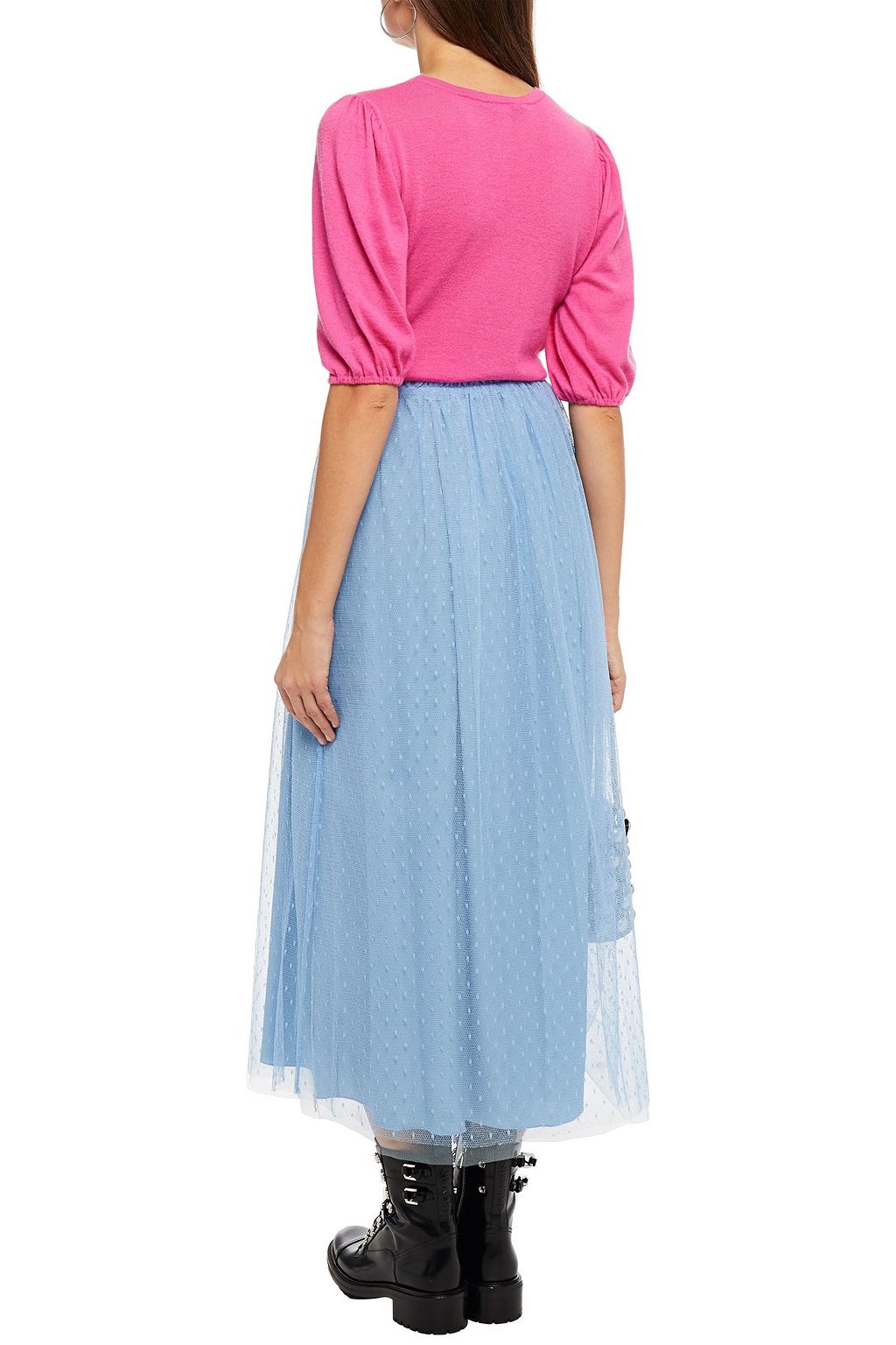 REDVALENTINO Gathered point d'esprit midi skirt